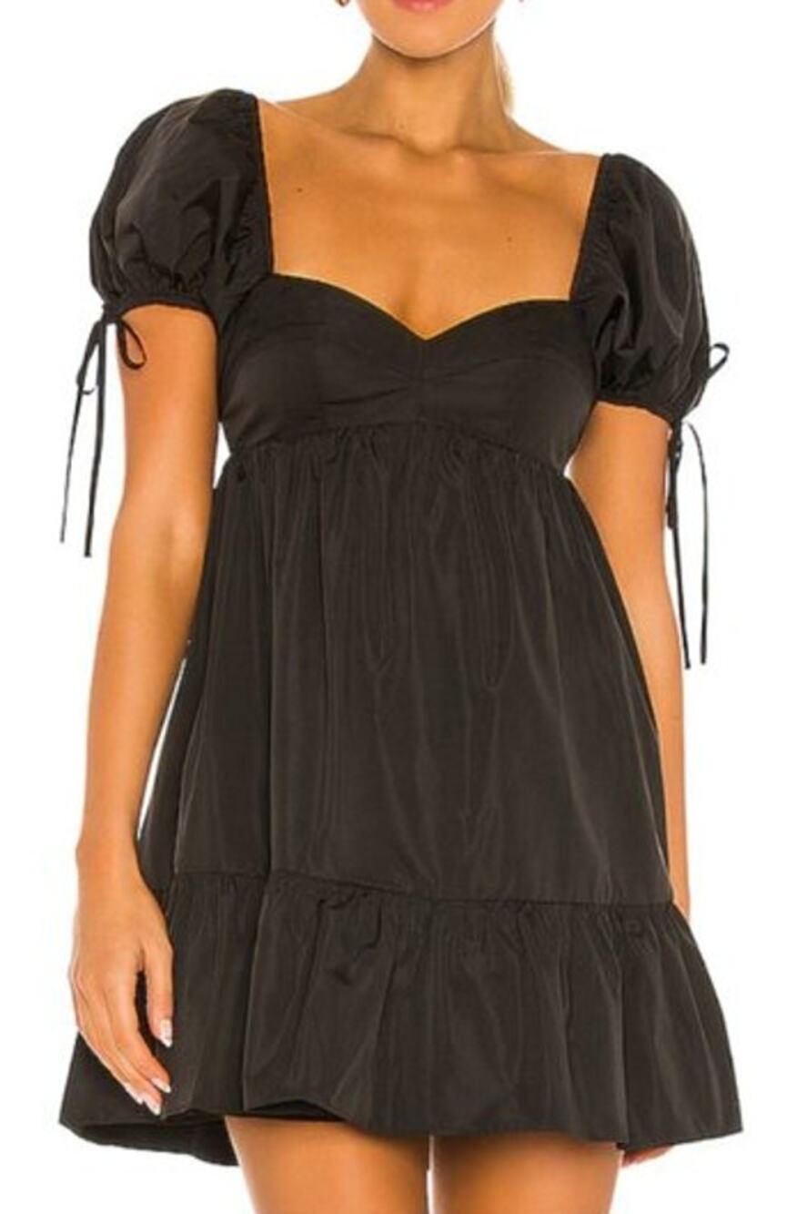 Amanda Uprichard Sicily Puff Sleeve Babydoll Mini Dress Black Women's Size XS